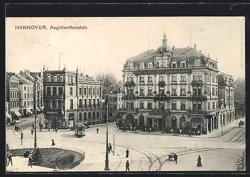 AK Hannover, Strassenbahn auf dem Aegidientorplatz