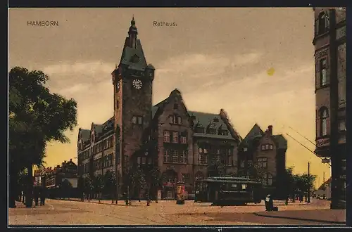 AK Hamborn, Rathaus und Strassenbahn