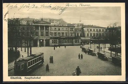 AK Elberfeld, Hauptbahnhof und Strassenbahn