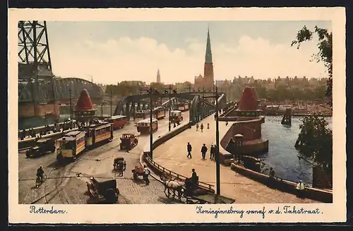 AK Rotterdam, Koninginnebrug vanaf v. d. Takstraat, Strassenbahn