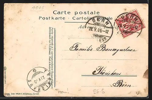 AK Bern, Strassenbahn an Geschäften in der Spitalgasse