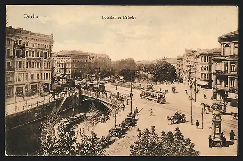 AK Berlin, Potsdamer Brücke mit Strassenbahnen