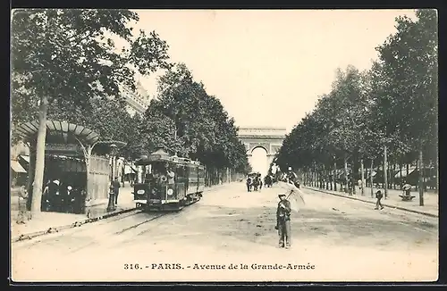 AK Paris, Avenue de la Grande Armèe, Strassenbahn