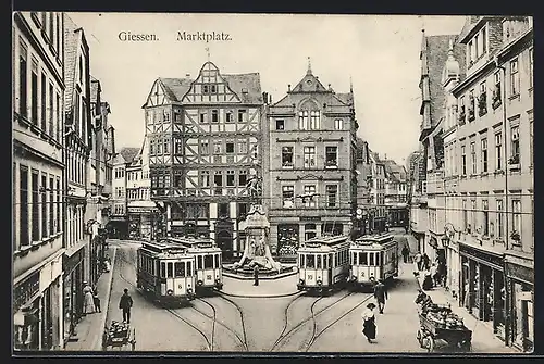 AK Giessen, Marktplatz mit Strassenbahn