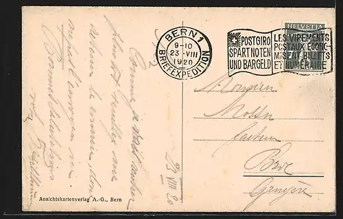 AK Bern, Universität mit Geschäften und Strassenbahn