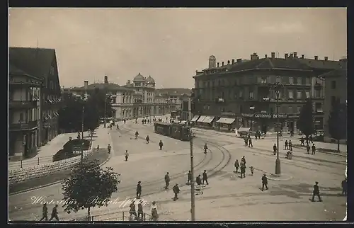 AK Winterthur, Bahnhofsplatz mit Strassenbahn