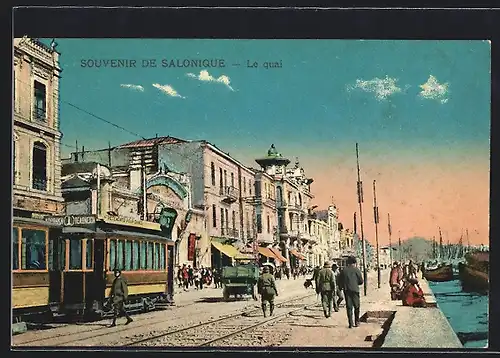 AK Salonique, Le quai, Strassenbahn