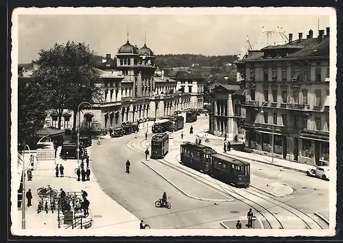 AK Winterthur, Bahnhofplatz mit Strassenbahn