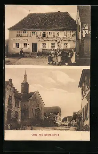 AK Neunkirchen / Eberbach, Gasthaus zur Krone, Strassenpartie mit Kirche