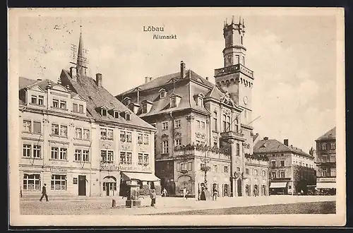 AK Löbau, Altmarkt mit Hotel & Restaurant goldenes Schiff