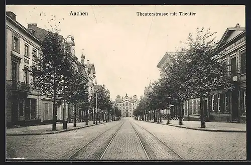 AK Aachen, Theaterstrasse mit Theater