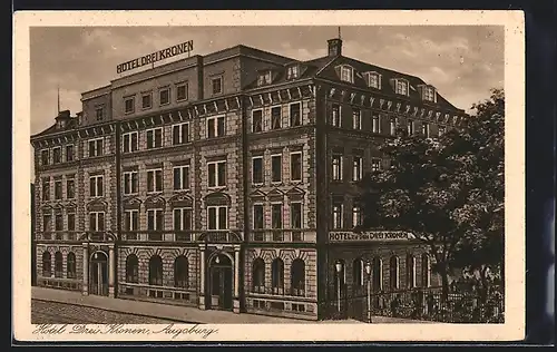 AK Augsburg, Hotel Drei Kronen, Bes. Josef Baur