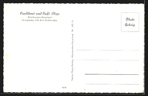 AK Altenhundem /Sauerland, Conditorei-Cafe Stipp, Innen- und Aussenansicht