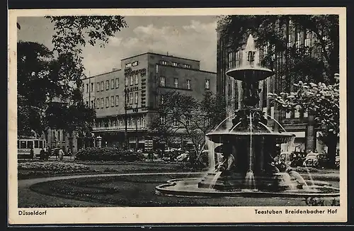 AK Düsseldorf, Teestuben Breitenbacher Hof mit Brunnen