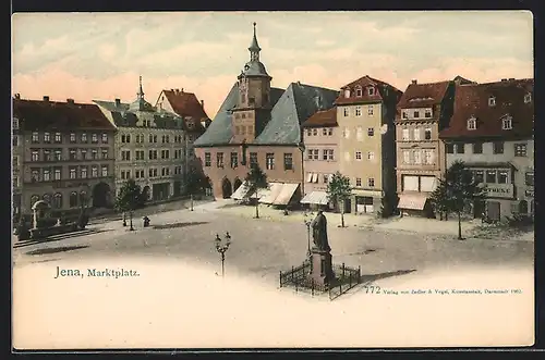 AK Jena, Marktplatz mit Denkmal