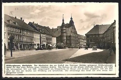 AK Hildburghausen, Marktplatz mit Geschäften