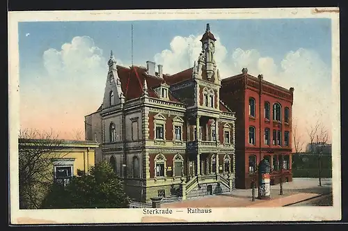 AK Sterkrade, Rathaus, Strassenansicht mit Litfasssäule