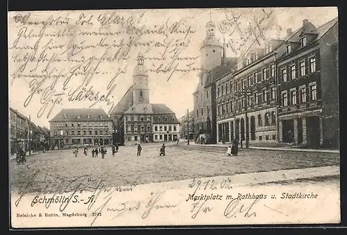 AK Schmölln /S.-A., Marktplatz mit Rathaus und Stadtkirche