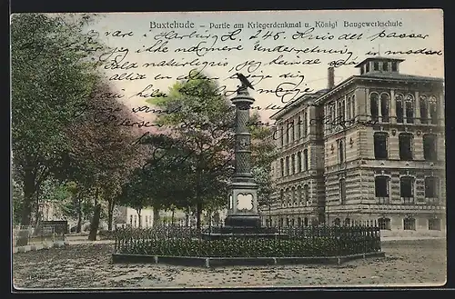 AK Buxtehude, Königliche Baugewerkschule mit Kriegerdenkmal