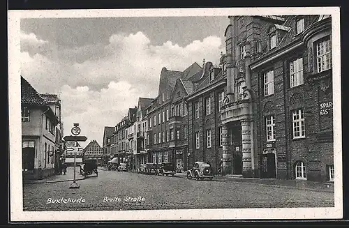 AK Buxtehude, Breite Strasse mit Geschäften