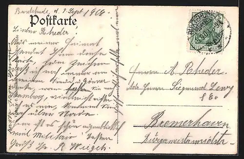 AK Buxtehude, Totalansicht mit Kirche und Strassenpartie