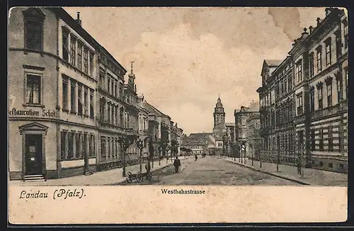 AK Landau /Pfalz, Westbahnstrasse mit Restaurant