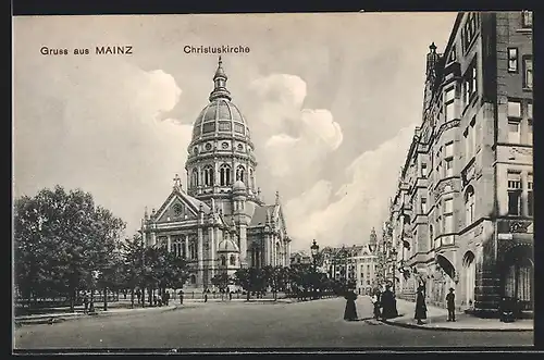 AK Mainz, Kaiserstrasse an der Christuskirche