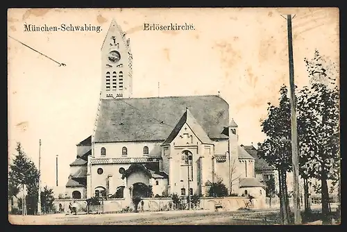 AK München-Schwabing, Blick auf die Erlöserkirche