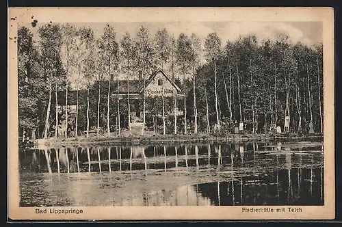 AK Bad Lippspringe, Gasthaus Fischerhütte mit Teich