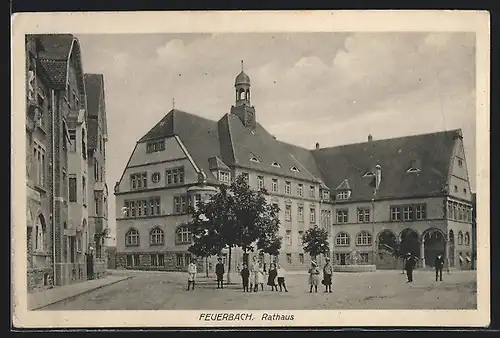 AK Feuerbach / Stuttgart, Ortspartie am Rathaus