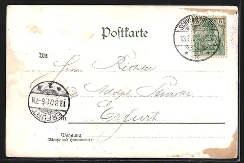 Lithographie Schwarzburg, Gesamtansicht mit Blick auf das Schloss