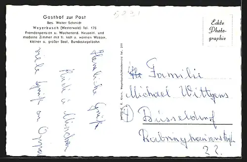 AK Weyerbusch, Strassenpartie am Gasthof zur Post mit Strassencafe