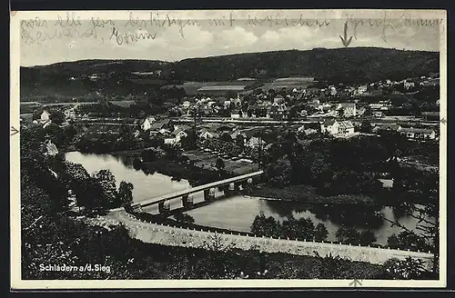 AK Schladern a. d. Sieg, Teilansicht mit Brücke