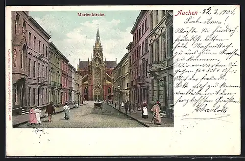 AK Aachen, Mittelstrasse (Leydelstrasse) mit Marienkirche
