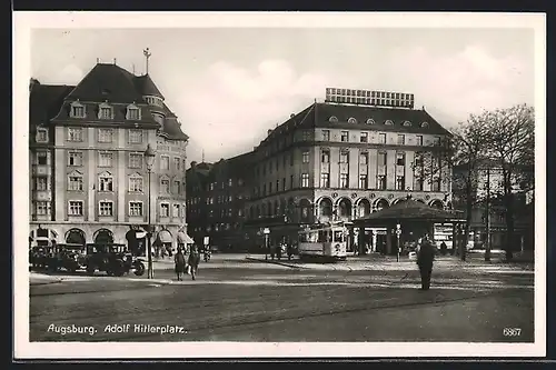 AK Augsburg, Strassenbahn auf dem Platz
