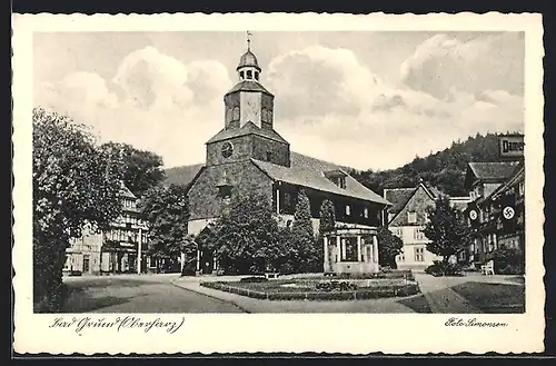 AK Bad Grund /Oberharz, Strassenpartie mit Kirche und n