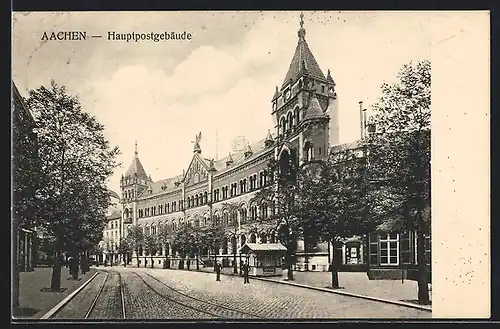 AK Aachen, Strassenpartie am Hauptpostgebäude