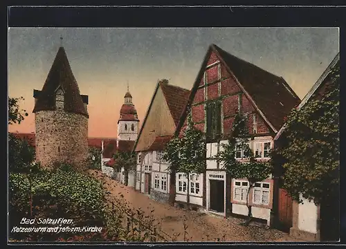 AK Bad Salzuflen, Katzenturm und reform. Kirche, Turmstrasse