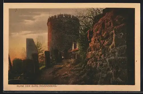 AK Borgholzhausen, Wegpartie an der Burgruine Ravensberg