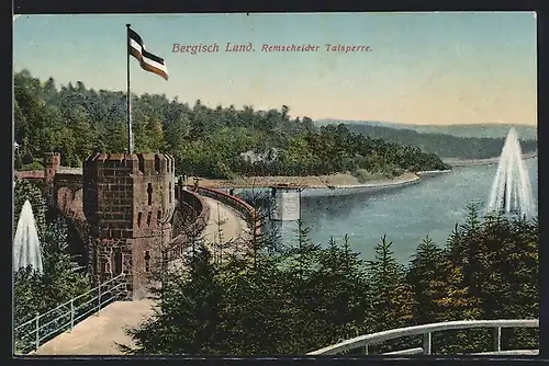 AK Remscheid /Bergisches Land, Talsperre mit Reichsflagge