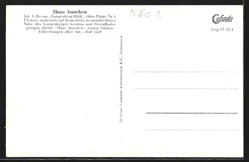 AK Langenberg / Rhld., Sender, Haus Annchen, Jugendherberge