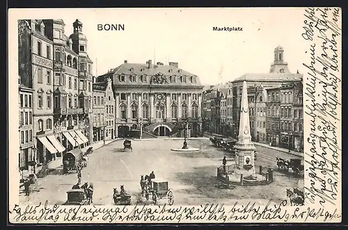 AK Bonn, Marktplatz mit Obelisk