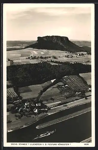 AK Königstein / Elbe, Lilienstein von der Festung Königstein