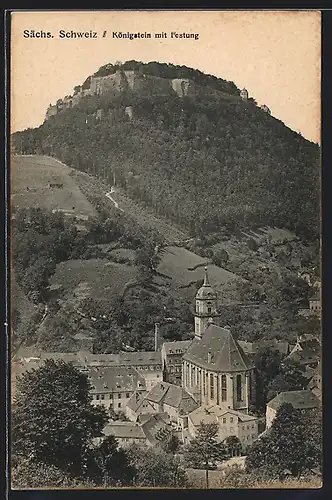 AK Königstein /Sächs. Schweiz, Ortsansicht mit Festung