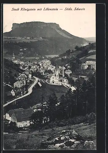 AK Königstein / Elbe, Gesamtansicht mit Blick zum Lilienstein