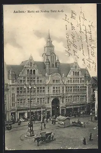 AK Aachen, Markt mit Neubau Tietz A.-G.