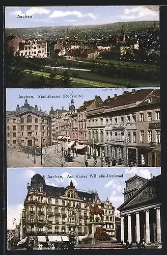 AK Aachen, Gesamtansicht, Stadttheater, Am Kaiser Wilhelm-Denkmal, Strassenbahn