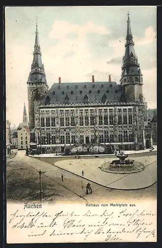 AK Aachen, Rathaus vom Marktplatz aus