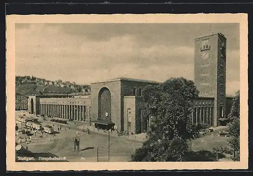 AK Stuttgart, Hauptbahnhof aus der Vogelschau