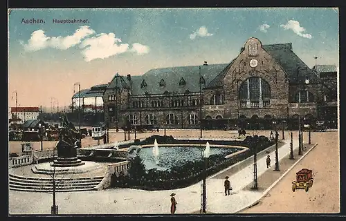 AK Aachen, Strassenbahn vor dem Hauptbahnhof